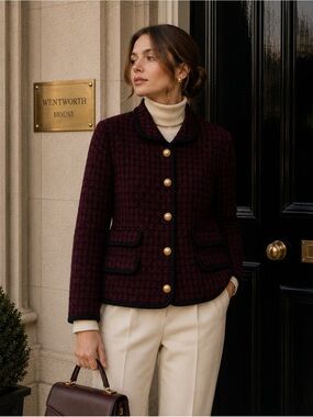 Vintage Tabi International houndstooth plaid wool cardigan PTP 25”